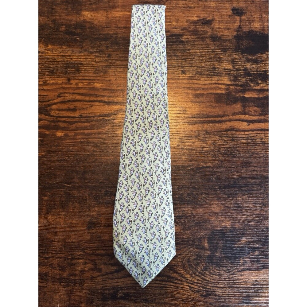Vineyard Vines Mens Boys Silk Tie Green Lacrosse Players Preppy 48" Short